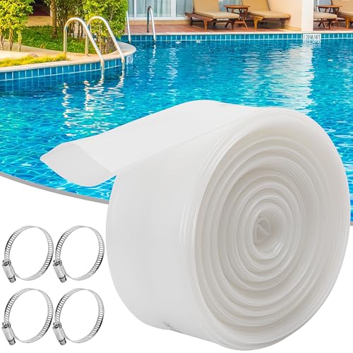 DECOHS 2 Inch x 32 Ft Heavy Duty Transparent Pool Backwash Hose, PVC Swimming Drain Pool Hose, Lay Flat Water Discharge Hose with 4 Clamp for Pools Drain Clean Filter Sump Pump
