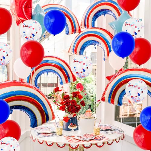 Image of RUBFAC 65pcs Red White and Blue Balloons 4th of July Patriotic Balloons Arch Garland Kit, 12 Inches Confetti Balloons for Independence Day Nautical Baseball Birthday Party Decorations