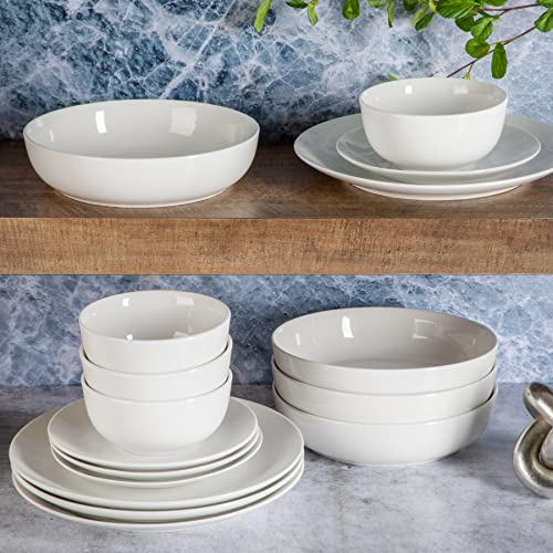 Image of Gibson Home Gracious Dining Double Bowl Porcelain Chip and Scratch Resistant Dinnerware Set, Service for 4 (16pcs), White (Coupe)