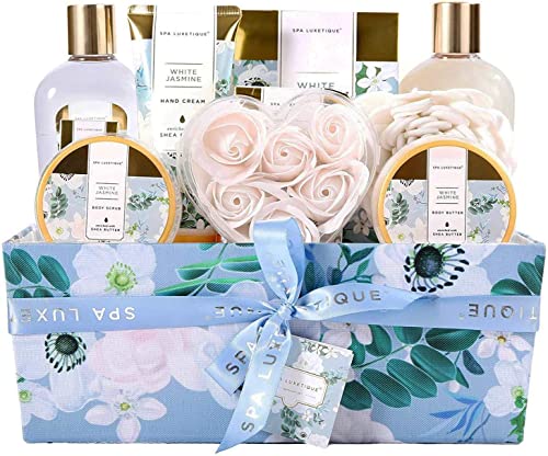 SPA LUXETIQUE Set de Belleza para Mujer - Set de Baño de 12 Piezas para Regalo de Cumpleaños, Set de Spa con Fragancia de Jazmín, Set de Bienestar para Mujer, Regalos de Baño para Cumpleaños y Fiestas