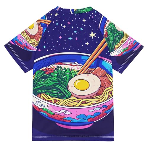 Boys Swing Shirts Ramen Noodle Egg Blue Rashguard Short Sleeve Kids T-Shirts Sun UPF 50+2