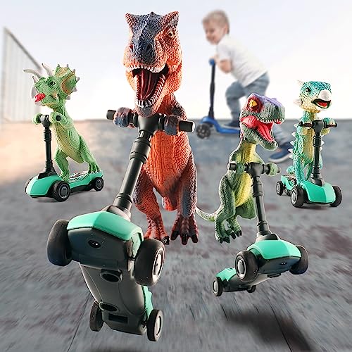 Image of DINOBROS Dinosaur Scooter Toys Pull Back Cars Mini Finger Kick Scooters Boy Toy Age 3 4 5 6, Dino Gift Sets for Kids 4-Pack