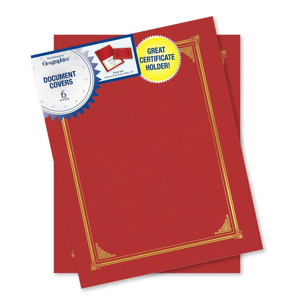 Geographics Classic Linen Red Certificate Holders with Gold Foil Border, 9.75" x 12.5", Pack of 6 – Premium Document Covers for Awards, Diplomas & Certificates