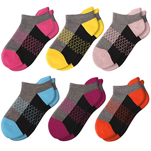 Girls Socks 6-Pack Ankle Athletic Socks For Children Cushioned Sole Low Cut Casual Socks For Little Big Kids