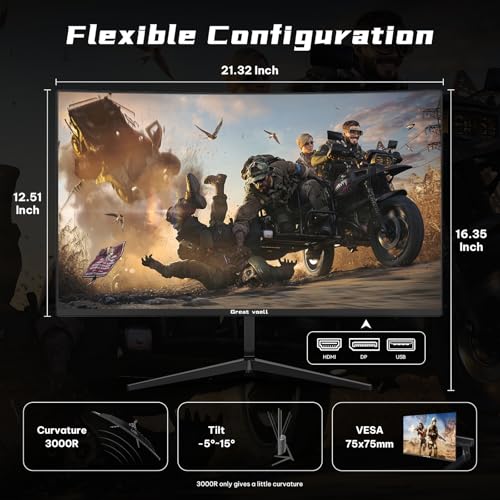 Image of Great voell 24 Inch 200Hz Curved Gaming Monitor, 1ms MPRT Fast VA Computer Display, FHD 1920x1080P, AMD FreeSync, Low Motion Blur, 98% sRGB HDR PC Monitor, Frameless Design, HDMI & DisplayPort, VESA