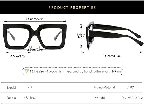 Miniatura 7 de Lentes de gran tamaño para mujer, anteojos de gran tamaño con filtro de luz azul, lentes de computadora cuadrados gruesos y multicolor