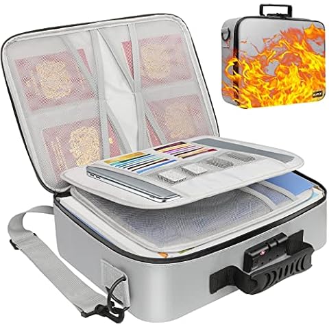 File Organizer Bags, Fireproof Document Bag, 3-Layer Home Office Travel Safe Bag, Waterproof Portable Filing Storage Bag with Lock, for Important Certificates Laptop Legal Documents Cover