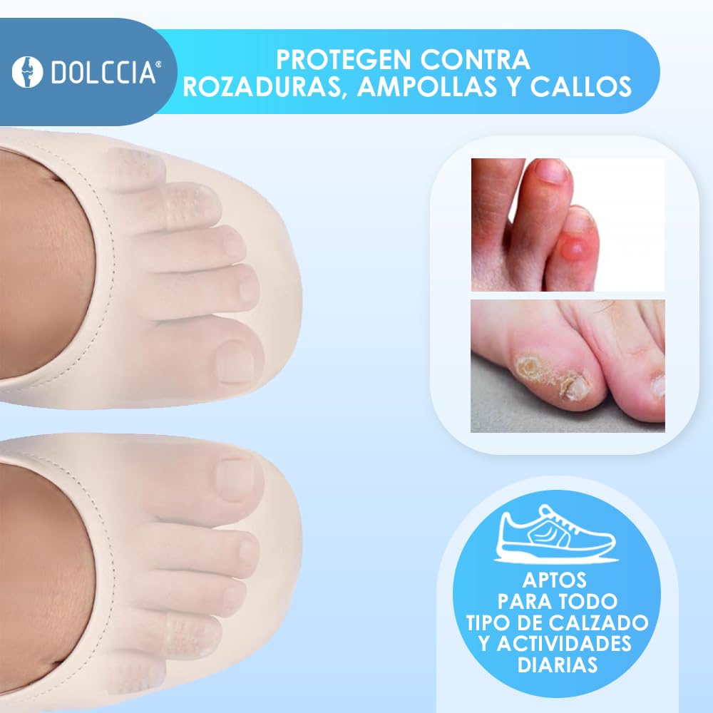 DOLCCIA - Protector de Dedos Dolccia, Almohadillas de Silicona para Callos y Rozaduras, Amortiguación y Prevención de Ampollas, Recortables y Transpirables, Ideal para Deportistas y Uso Diario