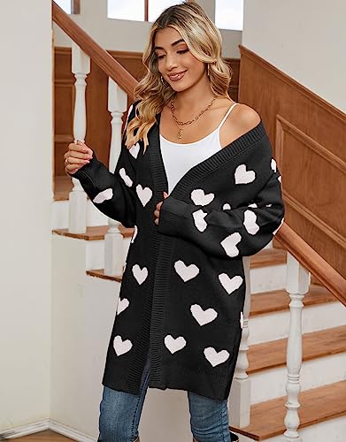 Image of Alsol Lamesa Women's Long Sleeve Heart Cardigan Sweaters V Neck Open Front Knit Coat