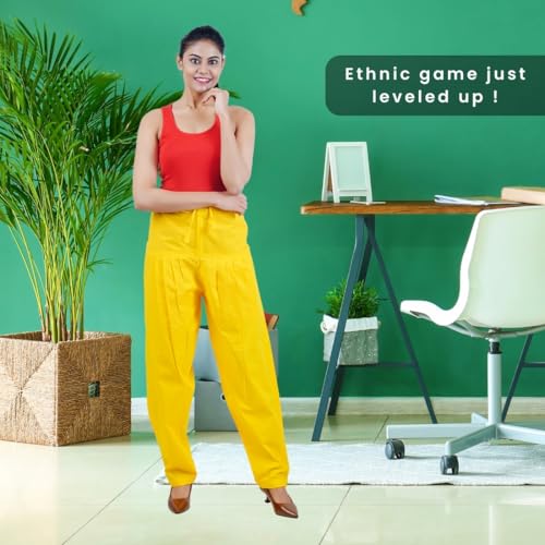 Image of Happy Bunny Salwar Pant - Modern Style Pure Cotton for Women - Ethnic Semi Patiala Trouser - Office,Home - All Day Comfort Wear with Drawstring