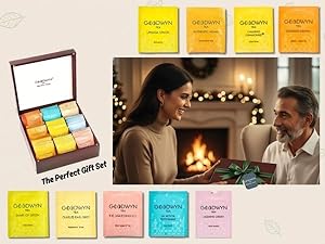 Goodwyn Assorted Tea Sampler Box 90 Individually Wrapped Tea Bags | Premium Herbal, Black & Green Tea Collection in Reusable Wooden Chest | 9 Flavors x 10 Each: Peppermint, Chamomile, Assam, Darjeeling, Lemon, Green Tea, Kahwa, Jasmine, Earl Grey | Ideal Gift Set Box