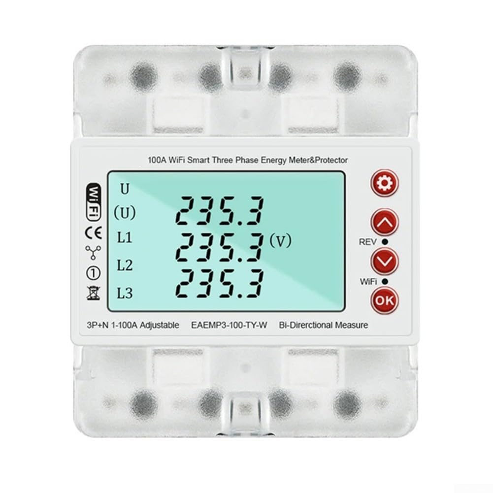 ZYWUOY WiFi Smart Three Phase Electric Meter, With Remote Monitoring And Over/Under Voltage Safety Features For TUYA