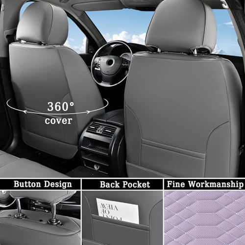 Image of Coverado Front Seat Covers, Waterproof Nappa Leather Car Seat Cover, Driver Car Seat Protector, Gray & Purple Car Seat Covers Front Seats, Automotive Seat Covers Universal Fit for Most Cars Trucks
