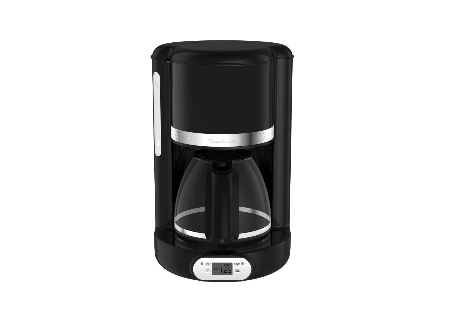 Moulinex Caffettiera filtro programmabile 24 ore, design nero vintage, capacità 1,25 l, 10-15 tazze, supporto filtro girevole, mantenimento caldo 30 min, Caraffa vetro, Sole FG380B10