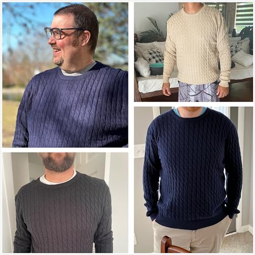 Hisir Men's Winter Cable Knit Jumpers Casual Crew Neck Warm Long Sleeve Pullover Sweater Tops for Men (Blue, M)