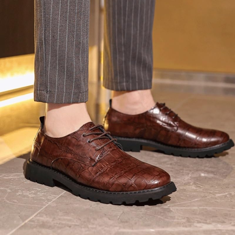 Men's Vintage Crocodile Print Strap Slip On Dress Shoes Formal Business Casual Lace Up Punched Leather Oxford3