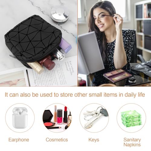 Image of Likesing Sanitary Napkin Storage Bag, Leather Portable Period Bag for Girls Women, Sanitary Napkin Period Pad Pouch Tampon Holder for Purse, Small Make Up Bags(Black)