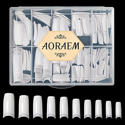 AORAEM White Nail Tips,200Pcs Short French Tip Fake Nails Half Cover Shaped False Nail Tips with Box 10 Sizes for Acrylic Nails(White) AORAEM White Nail Tips,200Pcs Short French Tip Fake Nails Half Cover Shaped False Nail Tips with Box 10 Sizes for Acrylic Nails(White)