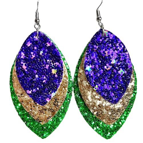 Mardi Gras Theme Earrings for Women Lightweight Carnival Exaggerated Resin Acrylic Mask Teardrop Earrings Glitter Leather Leaf Feather Earrings for Celebrations Party Jewelry Gifts