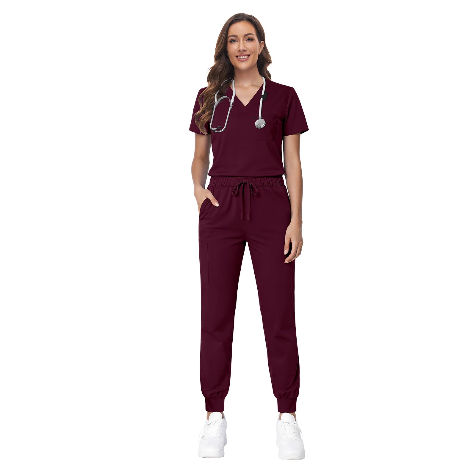 VIAOLI Women’s Scrub Set Jogger Style – V-Neck Top & Scrub Pants Medical Uniform-image-41