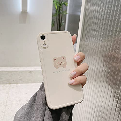 Ownest Compatible For Iphone Xr Case Cute Painted Design Brown Bear With Cheeks For Women Girls Fashion Slim Soft Flexible Tpu Rubber For Iphone Xr-Beige #TOP6