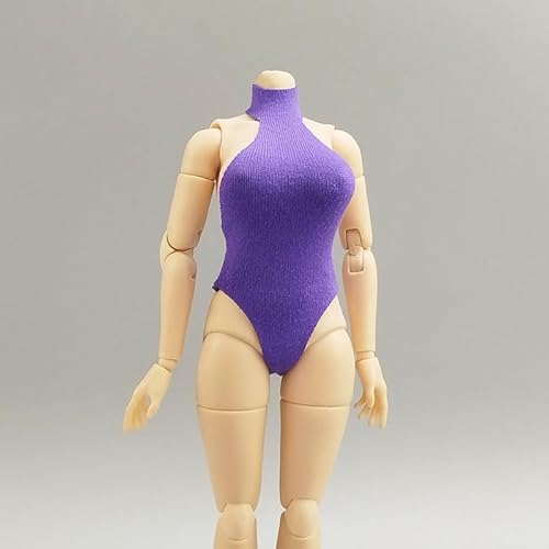 Fremego 1/12 Scale Female Clothes,Female High Neck Bodysuit Swimsuit Open Chest Skirt Swimwear Clothing Accessory for 6inch Action Figure Body (Purple, High Neck Bodysuit Swimsuit)