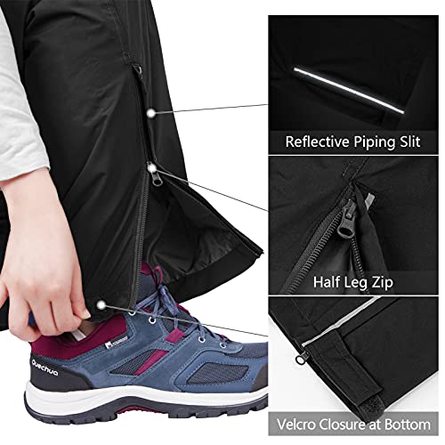 33,000ft Women's Waterproof Trousers Lightweight Rain Overtrousers Ladies Mesh Lined Windproof Rain Pants for Outdoor Fishing Hiking Rainwear Long Leg Black 18