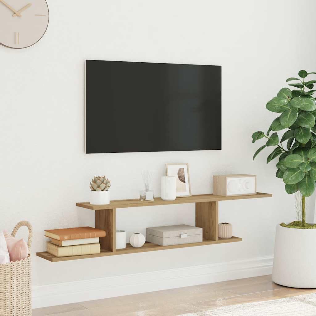TV-Wandregal Artisan-Eiche 125x18x23 cm Schweberegal Holzwerkstoff Hängeregal für Wohnzimmer TV Board hängend Wandboard für DVD-Player Konsolen Zubehör Belastbar bis 40kg