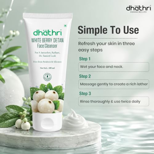 Image of Dhathri White Berry Detan Face Cleanser | Gentle Daily Face Wash for a Smoother, Radiant & De-Tanned Look | Soap-Free Formula | Paraben & Silicone Free | 100 ml