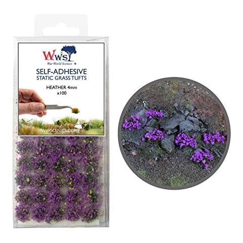 War World Scenics Self Adhesive Static Grass Tufts x 100 - Heather, 4mm - Model Railway Wargame Scenery Railroad Modelling Diorama Miniature Hobby Tabletop Cover
