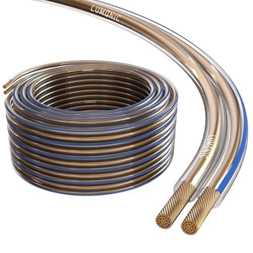 Lumonic Lautsprecherkabel | 5m Transparent | 2X 4mm² CCA | Blaue Markierung HiFi Boxenkabel | Audio Zwillingsleitung
