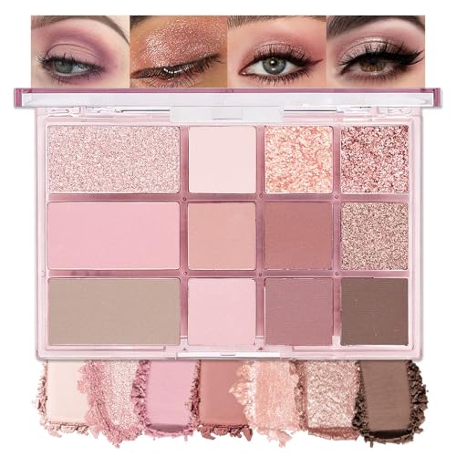 Image of SUAKE Nude Pink Eyeshadow Palette, Matte & Shimmer, High Pigmented 12 Colors Brown Purple Eye Shadow Primers for Eye Makeup, Korean Powder Palet de sombras de ojos (02# Sweet Rose)