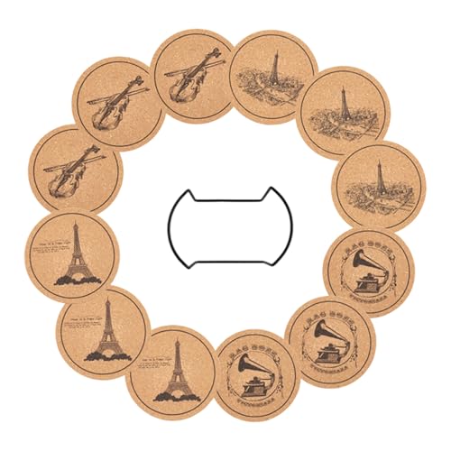 Javoryxh Confezione da 12 Sottobicchieri in Sughero Naturale Proteggi Tavolo Resistenti Calore Sottobicchiere in Sughero per Bevande Calde E Fredde Sottobicchieri Vintage in Legno per Tazze E Boccali