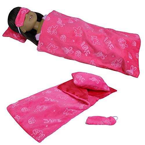 ZITA ELEMENT Rose Rouge Sacs de Couchage 3pcs pour 14.5 Pouces Fille Américaine Poupée-1 Sac de Couchage Vert 1 Oreiller 1 Goggles