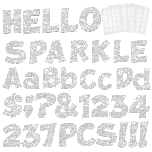 Image of 237 Pcs Glitter Bulletin Board Letters, Numbers and Punctuation 4 Inch | Cut Out Letters for Bulletin Board Decorations, Poster Board Letters Alphabet Cutouts for Classroom Wall Decor (Sliver)