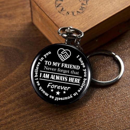 Image of Vintage Gandhi Style Pocket Watch with Engraved Designs & Messages Royal Black Analog for Men Women & Kids Includes Key Ring for car or Bike Keys Ideal Gift