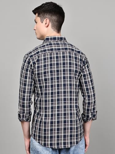 Image of Majestic Man Stylish Slim Fit Cotton Spread Collar Checked Casual Shirt for Men