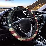 GLENLCWE Vintage American Flag Print Steering Wheel Cover for Women Men,Patriotic Steering Wheel Pro