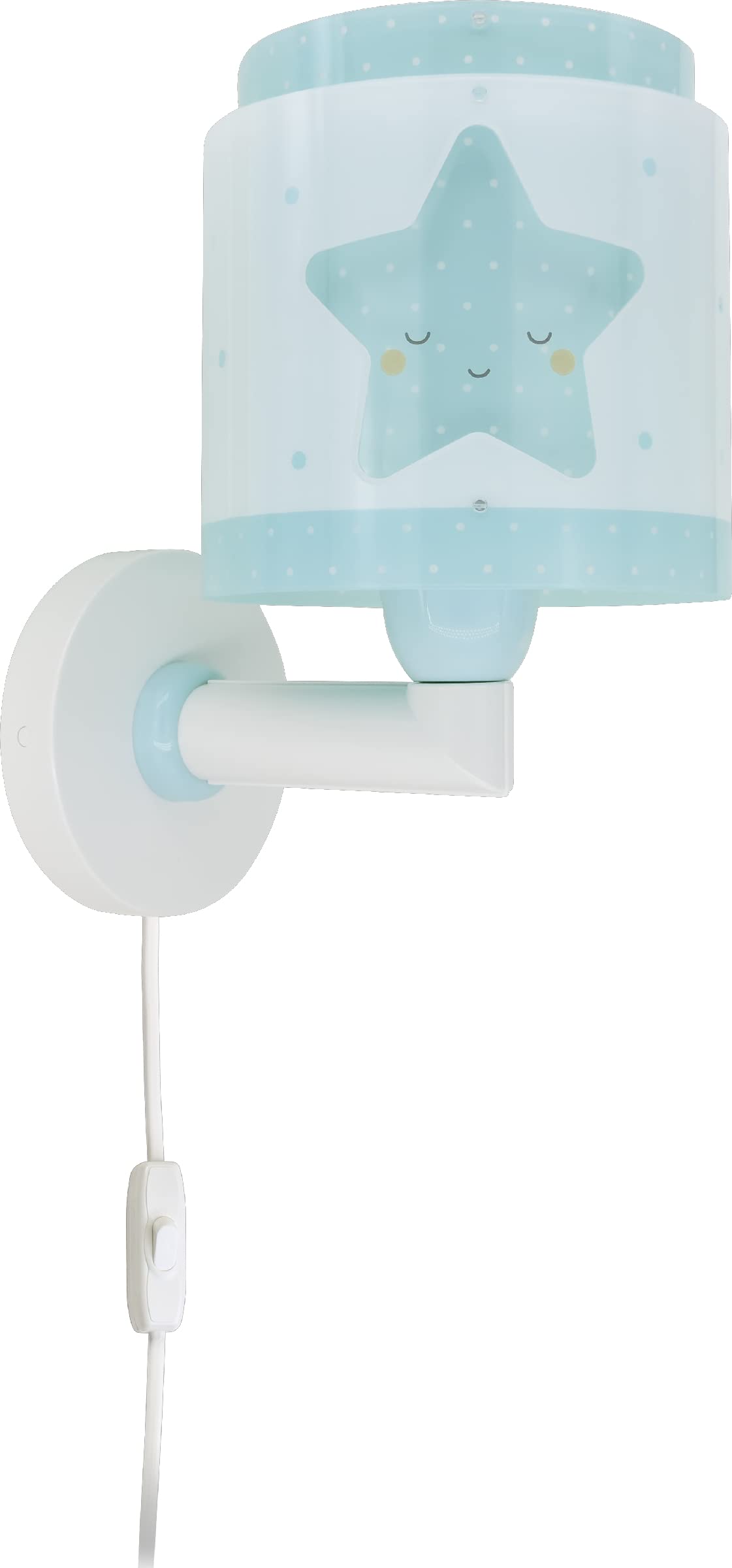 Dalber Lámpara Aplique Pared Infantil Baby Dreams Estrella Azul 76019T E27 | Lámpara aplique de pared con instalación directa a la corriente o mediante cable con interruptor incluido.
