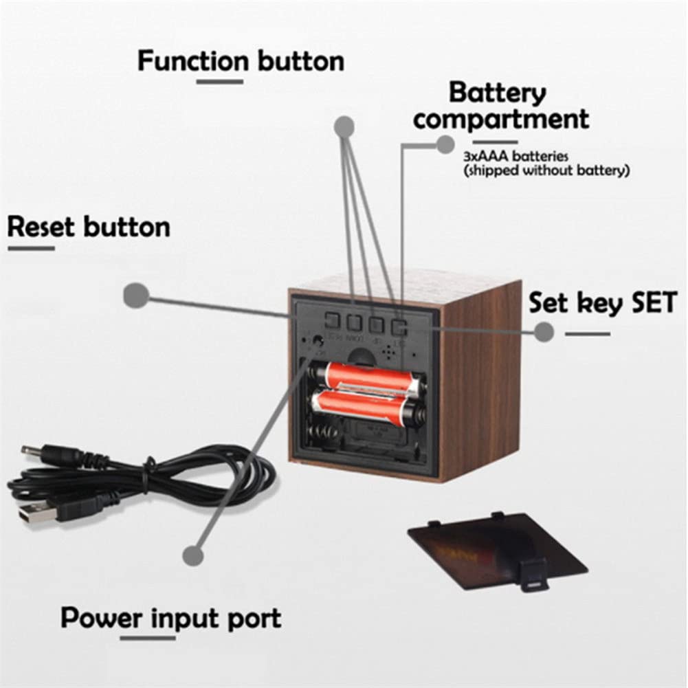 Horloge Numérique Cube En Bois Avec Alarme Et Affichage Température - Alimentation USB Ou Piles - Détection Vocale - 3 Niveaux De Luminosité