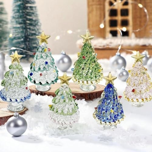 6 Stück Kristall Weihnachtsbaum Figur,Weihnachten Tischdeko Glas...