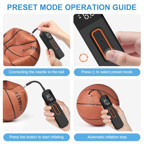 Image of Ball Pump for Sports Balls, Electric Basketball Pump with 2 Needles &1 Air Nozzle, Digital Display Pressure Gauge, Fast Inflation, Ball Pump for Basketball Soccer Football Volleyball