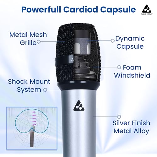 Image of Audio Array Premium Dynamic XLR to TRS Microphone | 24Bit /48kHz | Cardioid Pattern | Metal Body & 14mm Diaphragm 3M Cable | for Podcast, Streaming, Studio Recording & Gaming | AM-C51