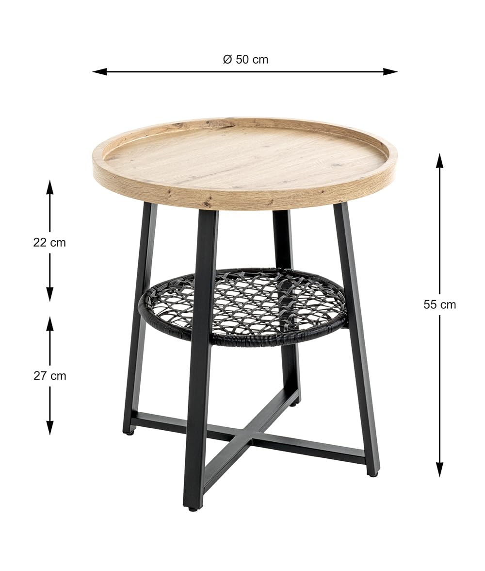 HAKU Table d'appoint chêne Clair, Noir, MDF, Métal, PVC - Dim.: H 55 x Ø 50 cm, Style: Moderne