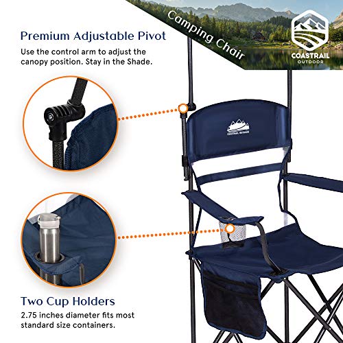 Coastrail Outdoor Sun Shade Folding Camp Chair With Multi-Position Adjustable Canopy Spf 50+ Sun Protection, Portable Design For Sports, Camping, Patio, Navy&Gray #TOP5