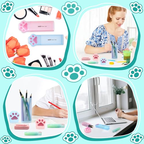Image of Benvo Cat Paw Pencil Holder Plastic Kitten Paw Pencil Case Box Storage Organizer Container for Stationery Pencils Pens Rulers Office Portable Desk Accessories (Pink & Light Blue, Pack of 2)