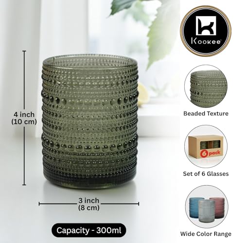 Image of Kookee Jupiter Vintage Hobnail Bubble Glass Double Old Fashioned Whiskey Tumbler | Cocktail Drinking Glasses Set of 6 | 300ml Textured Barware (11760)