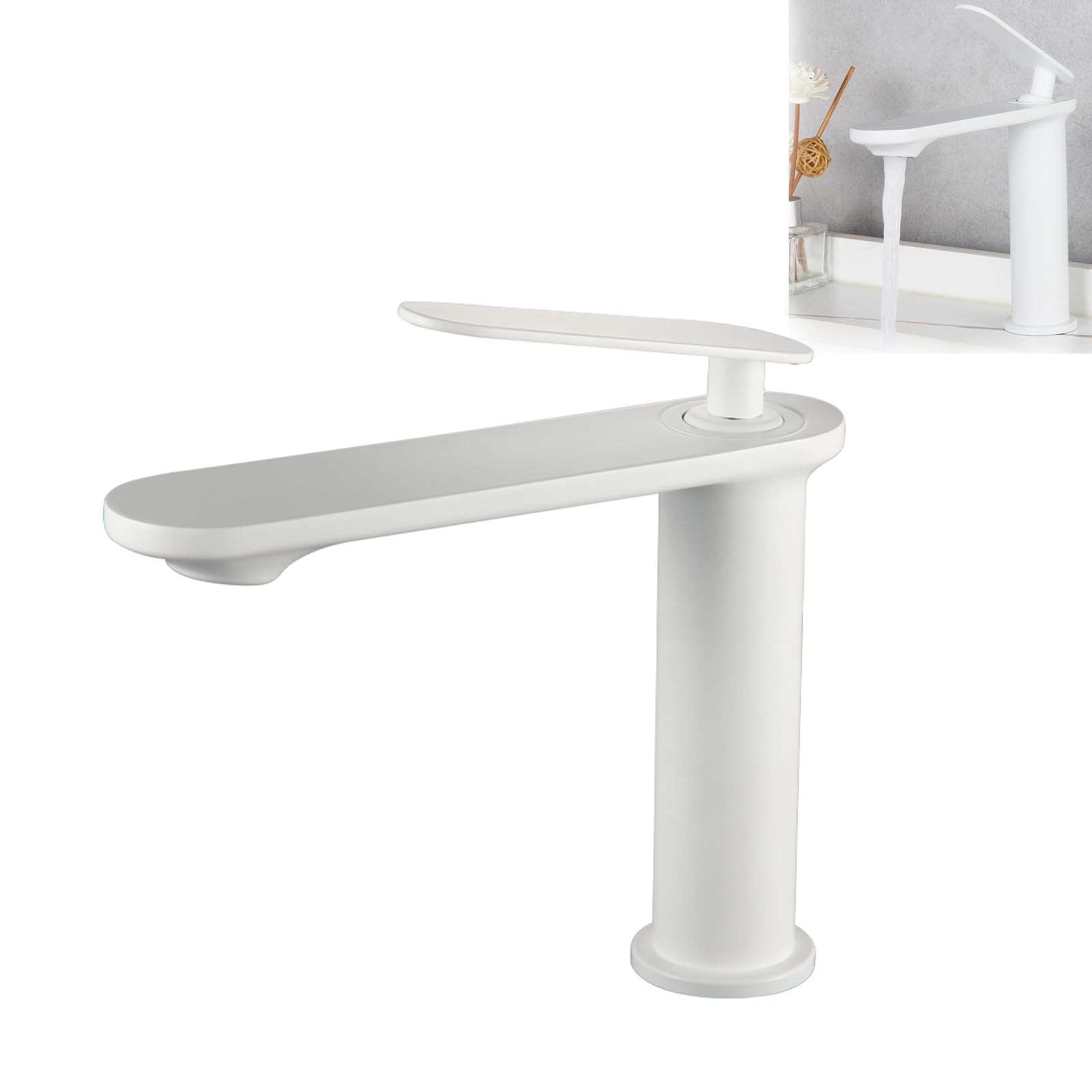 Grifo de Lavabo Blanco Satinado de Acero Inoxidable 304, Diseño Minimalista, Monomando Moderno para Baño, Fácil de Instalar