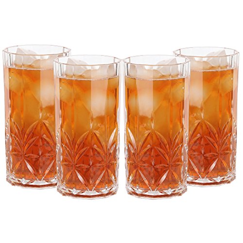 Lilys Home Acrylic Old Fashioned Hi-Ball Whiskey Tumblers Premium Glasses are Shatterproof and Ideal for Indoor or Outdoor Use Reusable Crystal Clear 18 oz Each Set of 4