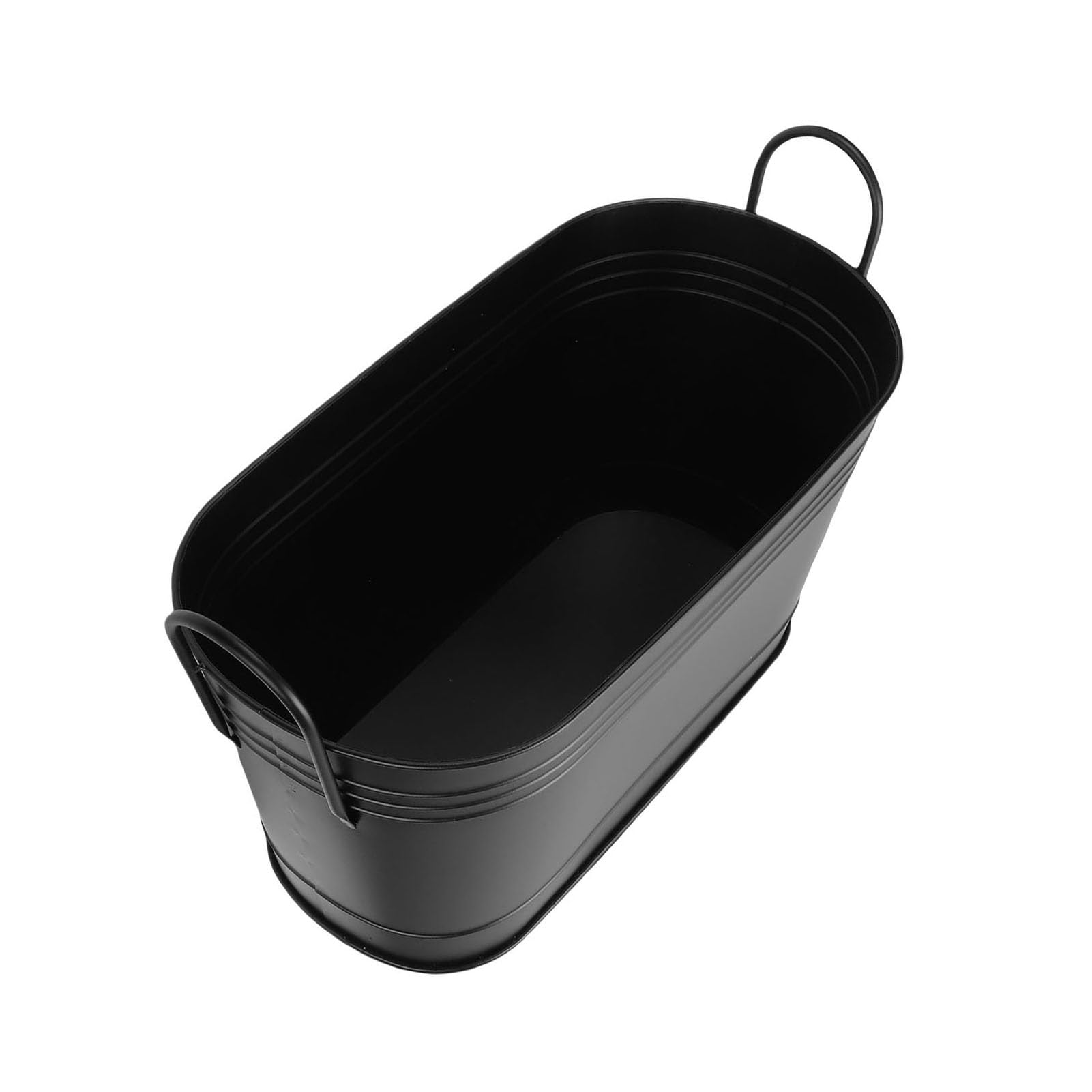 Cubo para Leña, Contenedor para Leña de Hierro Negro con Asas, 21,9 X 14,0 X 10,4 Pulgadas, Tina de Almacenamiento Ovalada para Chimenea, Hogar, Interior, Exterior, Hogar, Jardín